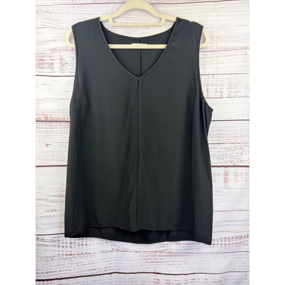 6397 Womens Black 100% Silk V-Neck Sleeveless Tank Top Shell Size Large READ